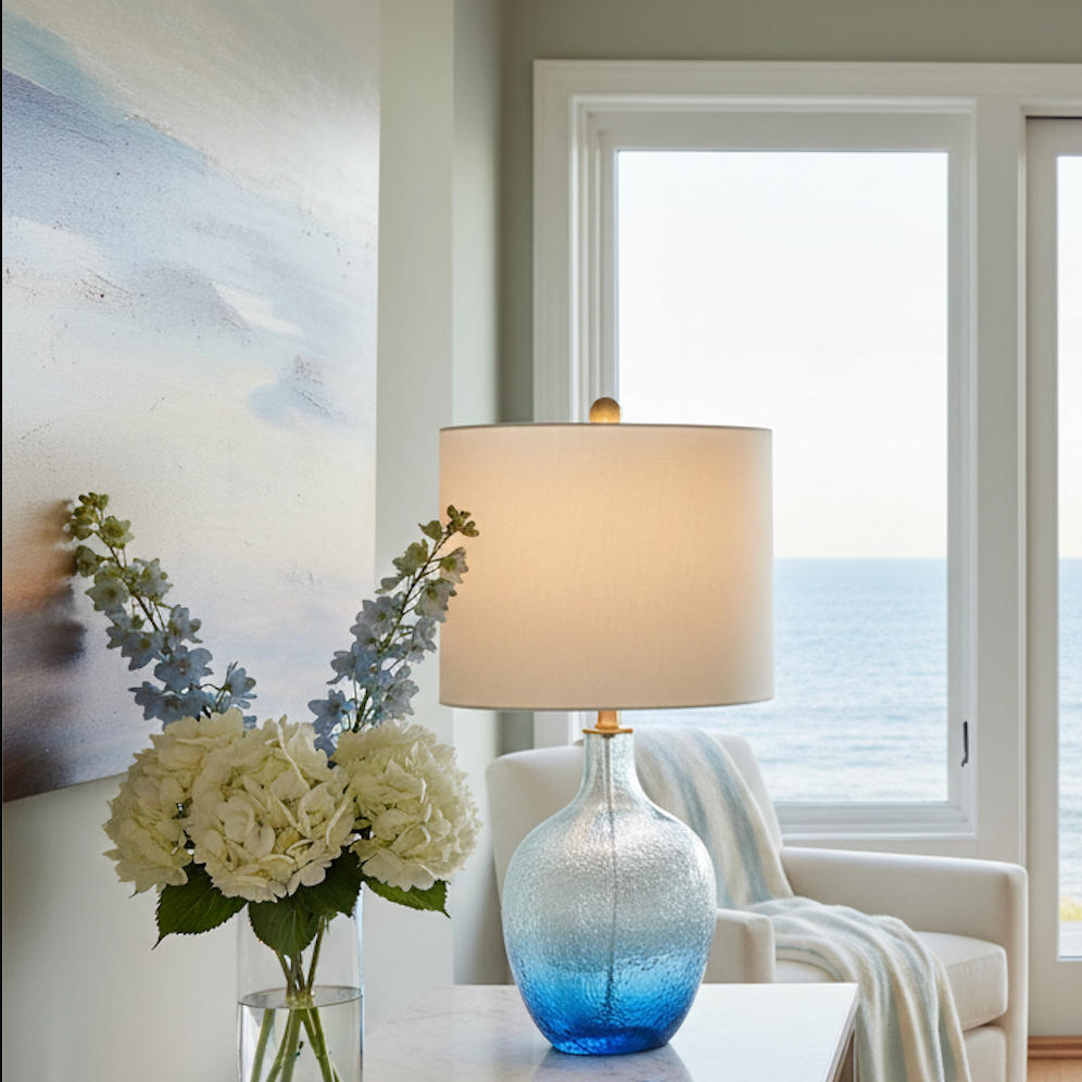 Coastal Blue & Clear Ombre Glass Table Lamp
