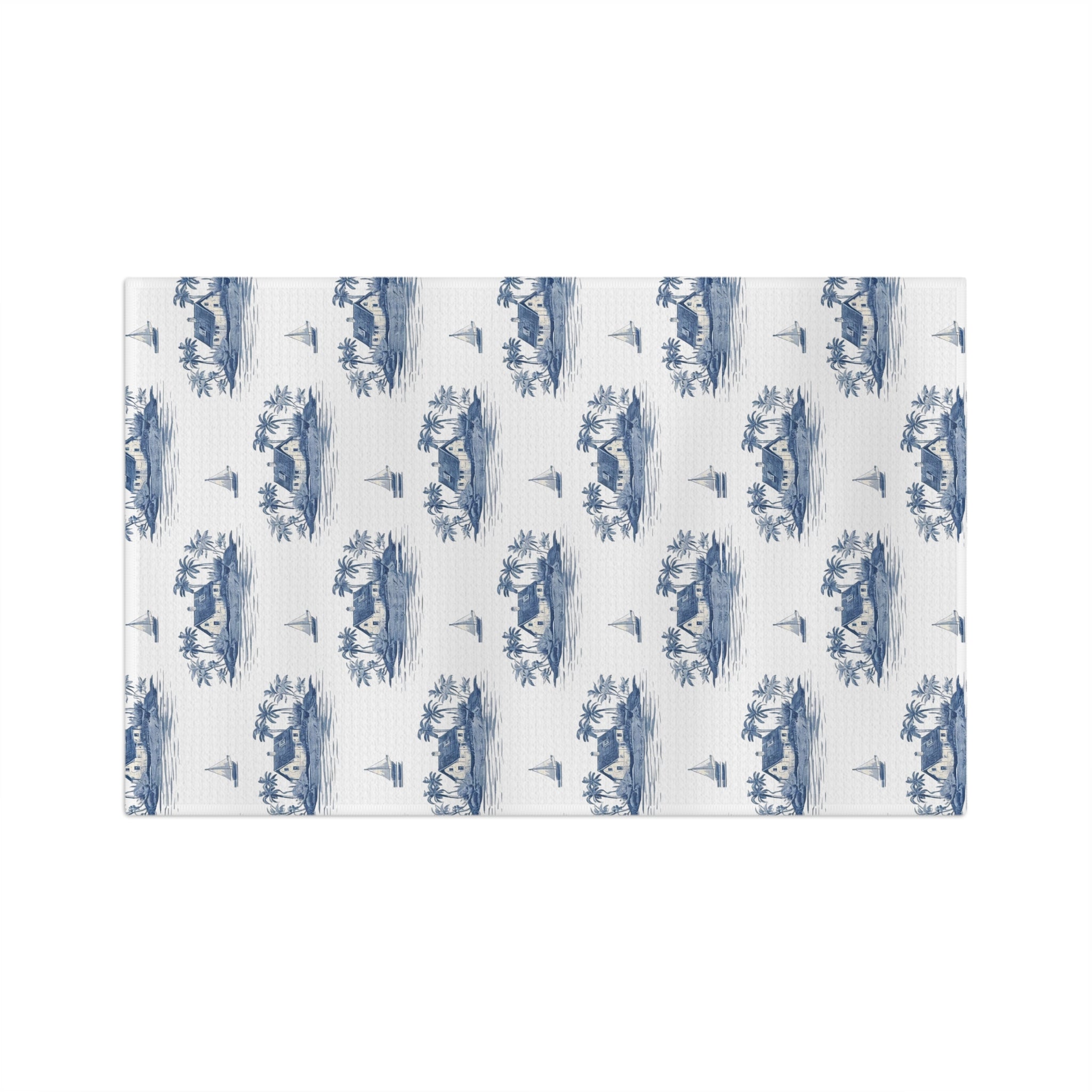 Blue Sailboat & Island Toile Kitchen Towel