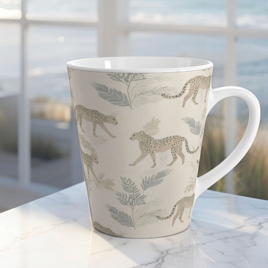 Leopard Pattern Latte Mug – Neutral Botanical Coffee Cup