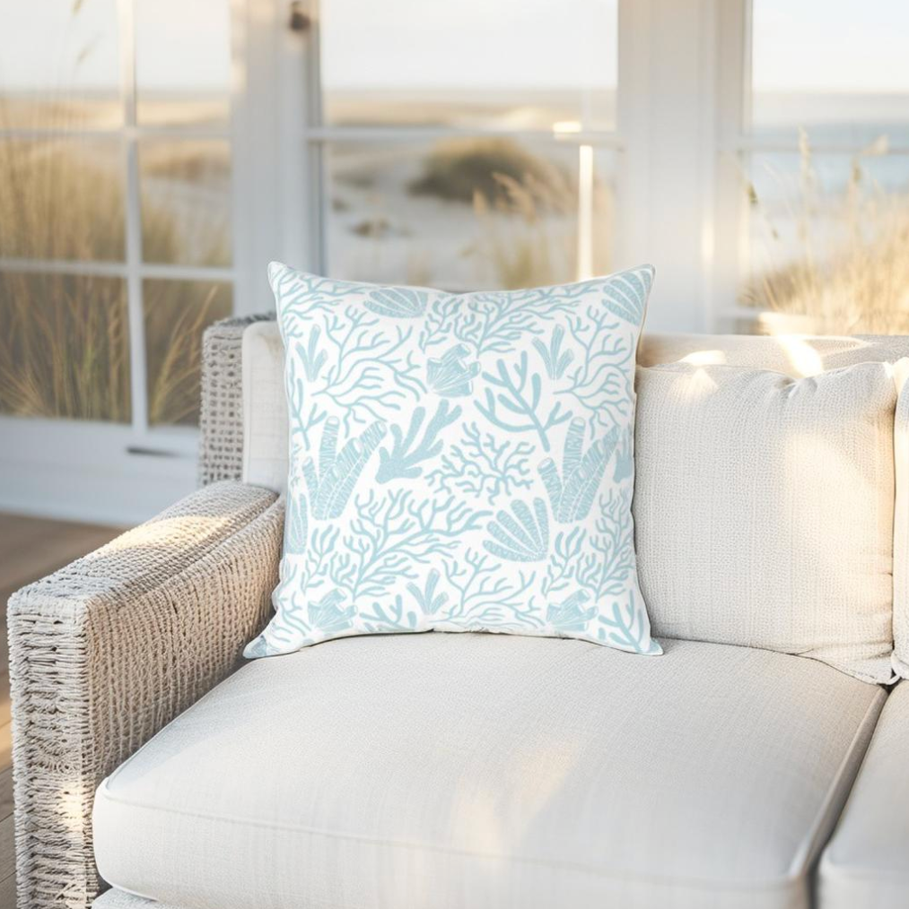 Ocean-inspired Square Poly Canvas Pillow, Coastal Decor, Beach House Cushion, Natural Living Room Accent, Gift for Sea Lovers