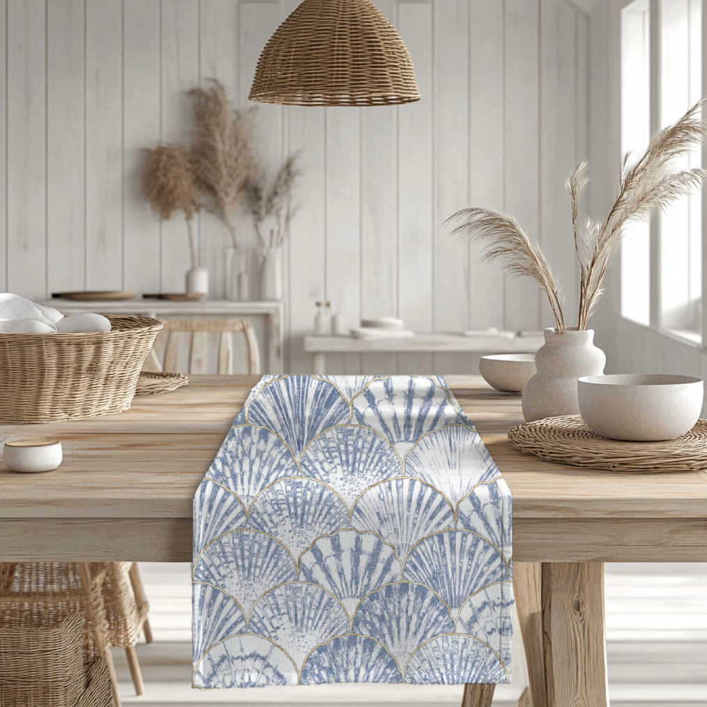 Coastal Navy Blue Seashell Table Runner