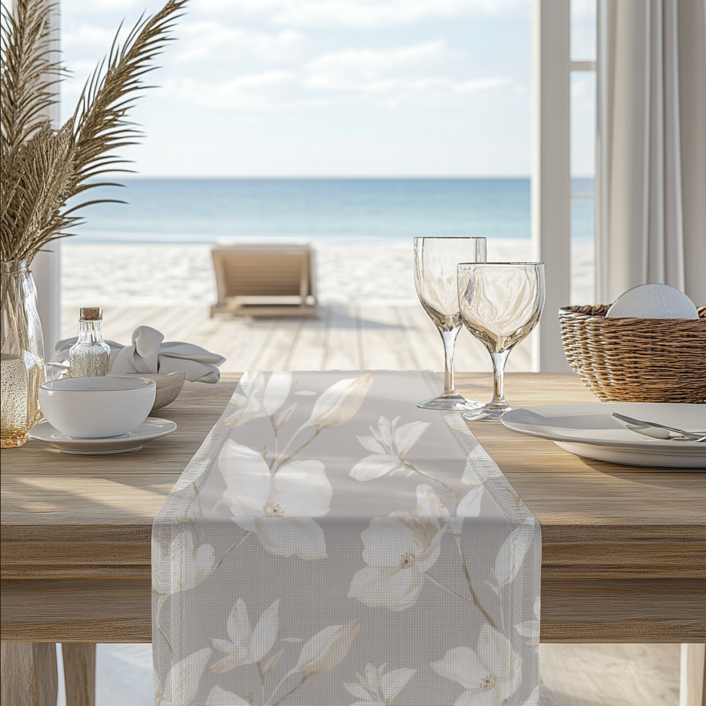 Neutral Magnolia Floral Table Runner