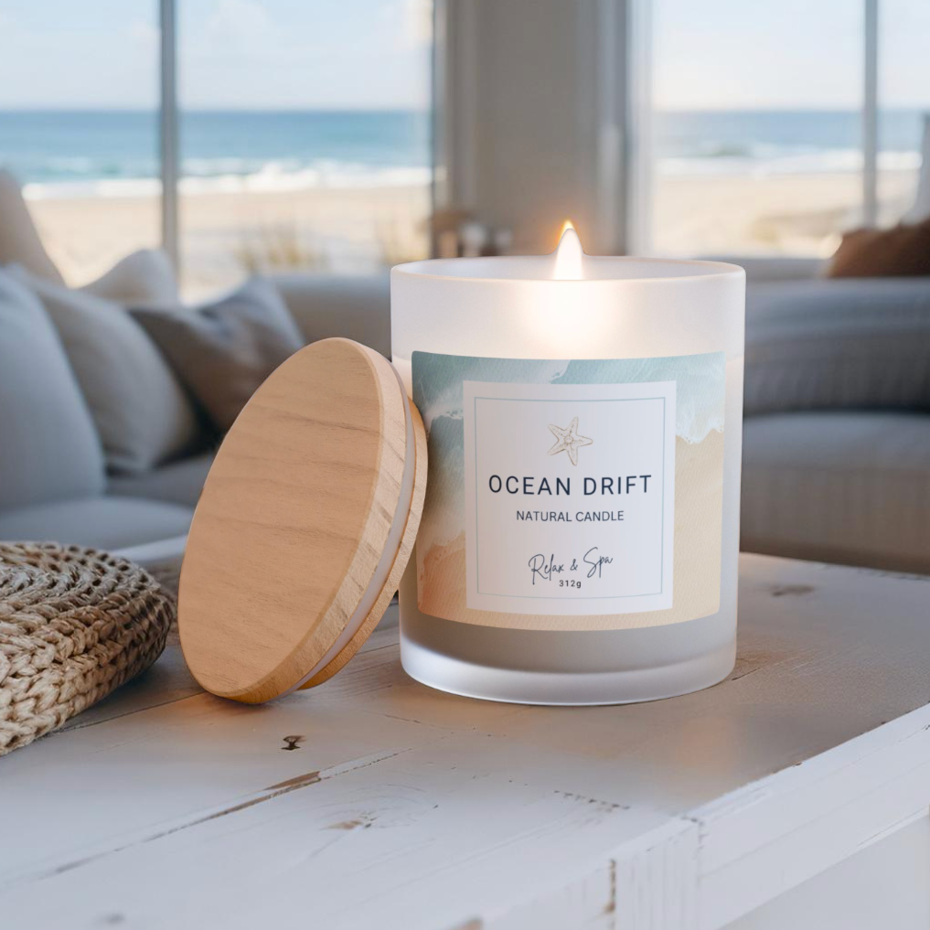 Ocean Drift Natural Candle - Frosted Glass, Relaxing Home Decor, Perfect Gift for Spa, Weddings, Serenity, Aromatherapy