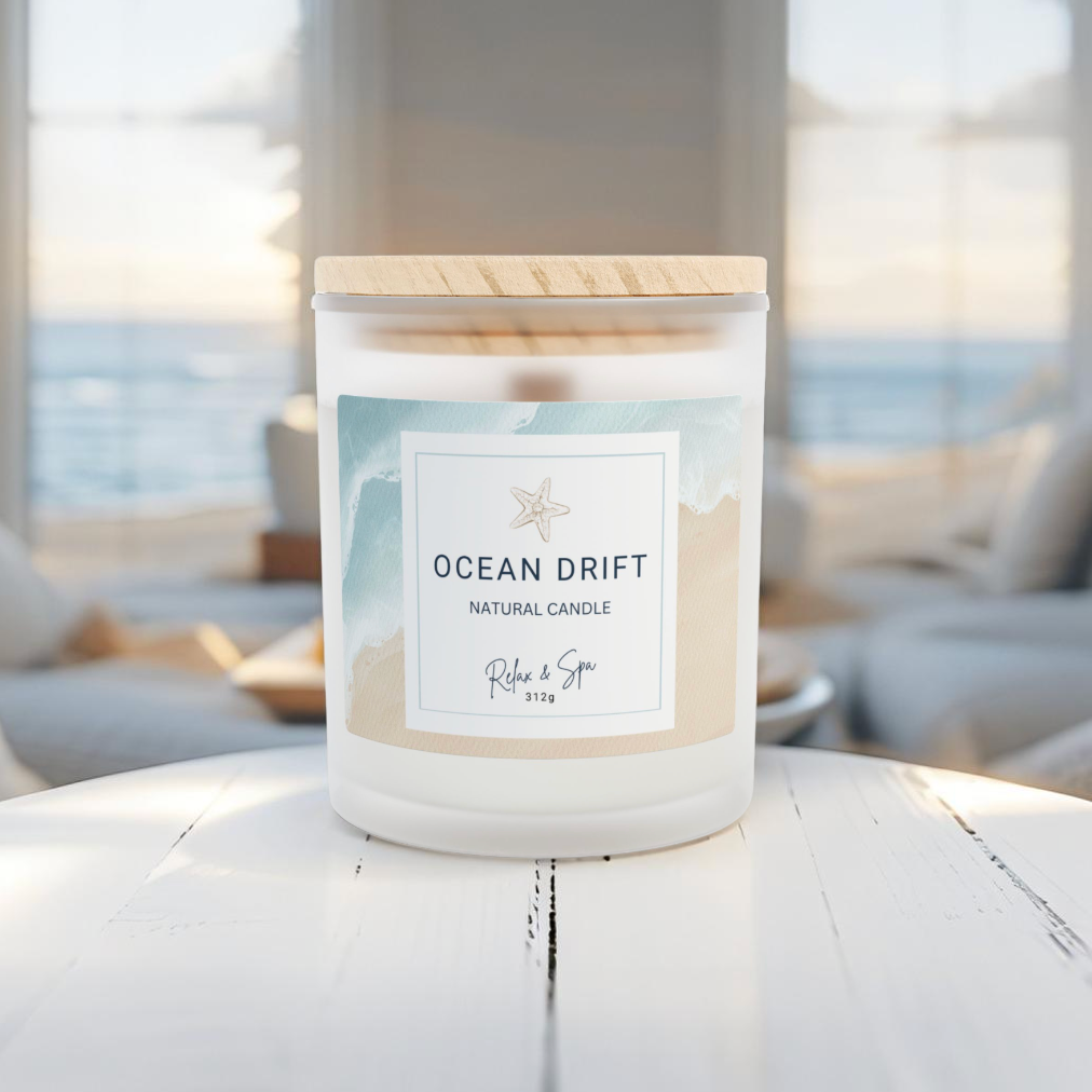 Ocean Drift Natural Candle - Frosted Glass, Relaxing Home Decor, Perfect Gift for Spa, Weddings, Serenity, Aromatherapy
