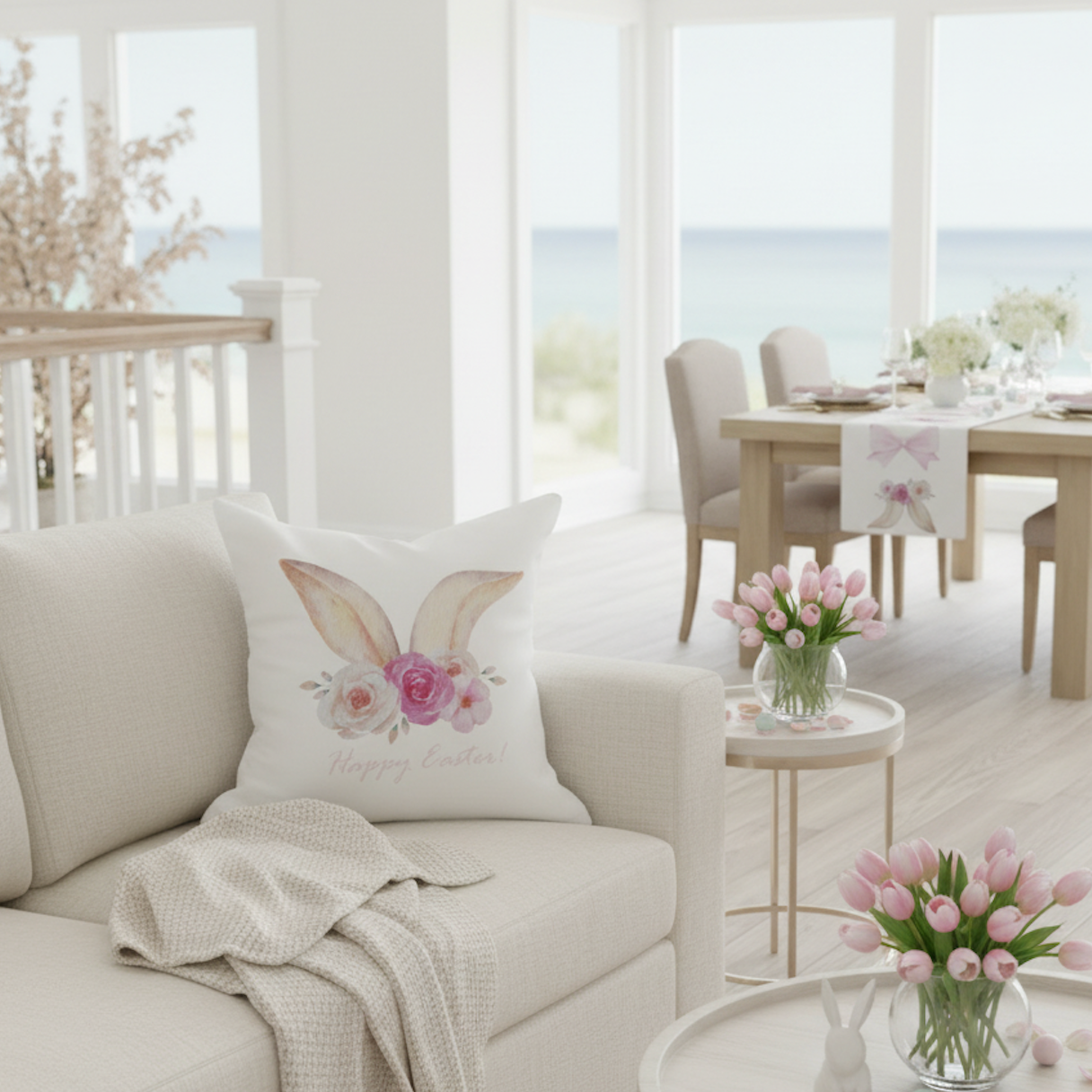 Happy Easter Bunny Throw Pillow