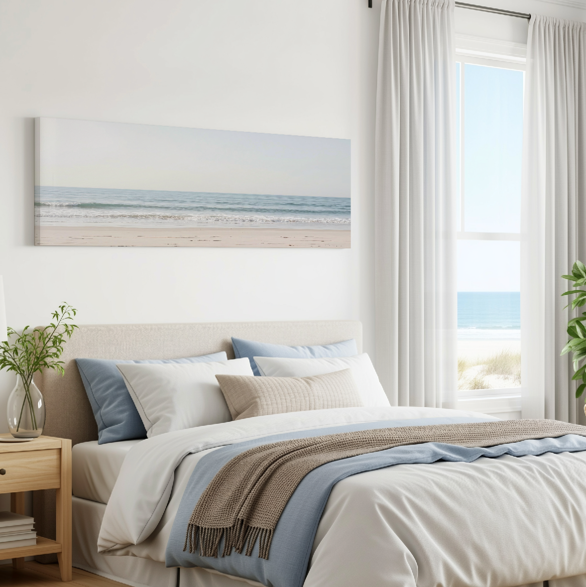 Calm Seascape Beach Waves Satin Canvas