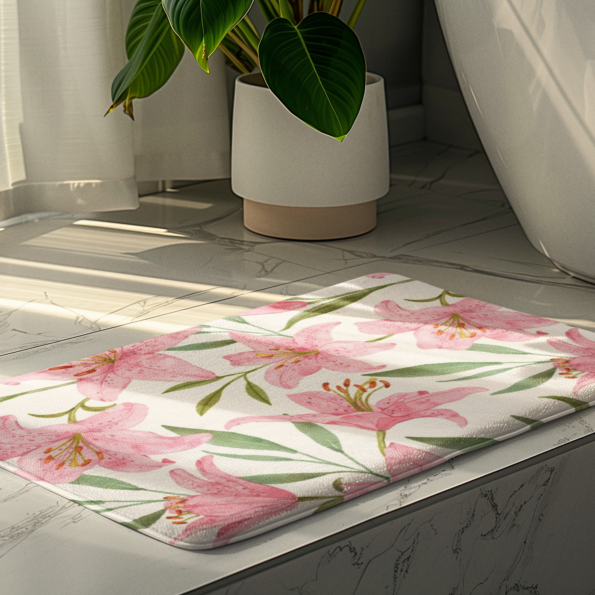 Pink Floral Non-Slip Bath Mat