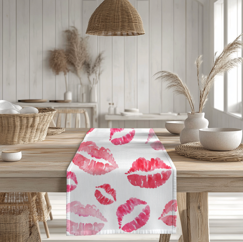 Valentines Day Kiss Print Table Runner