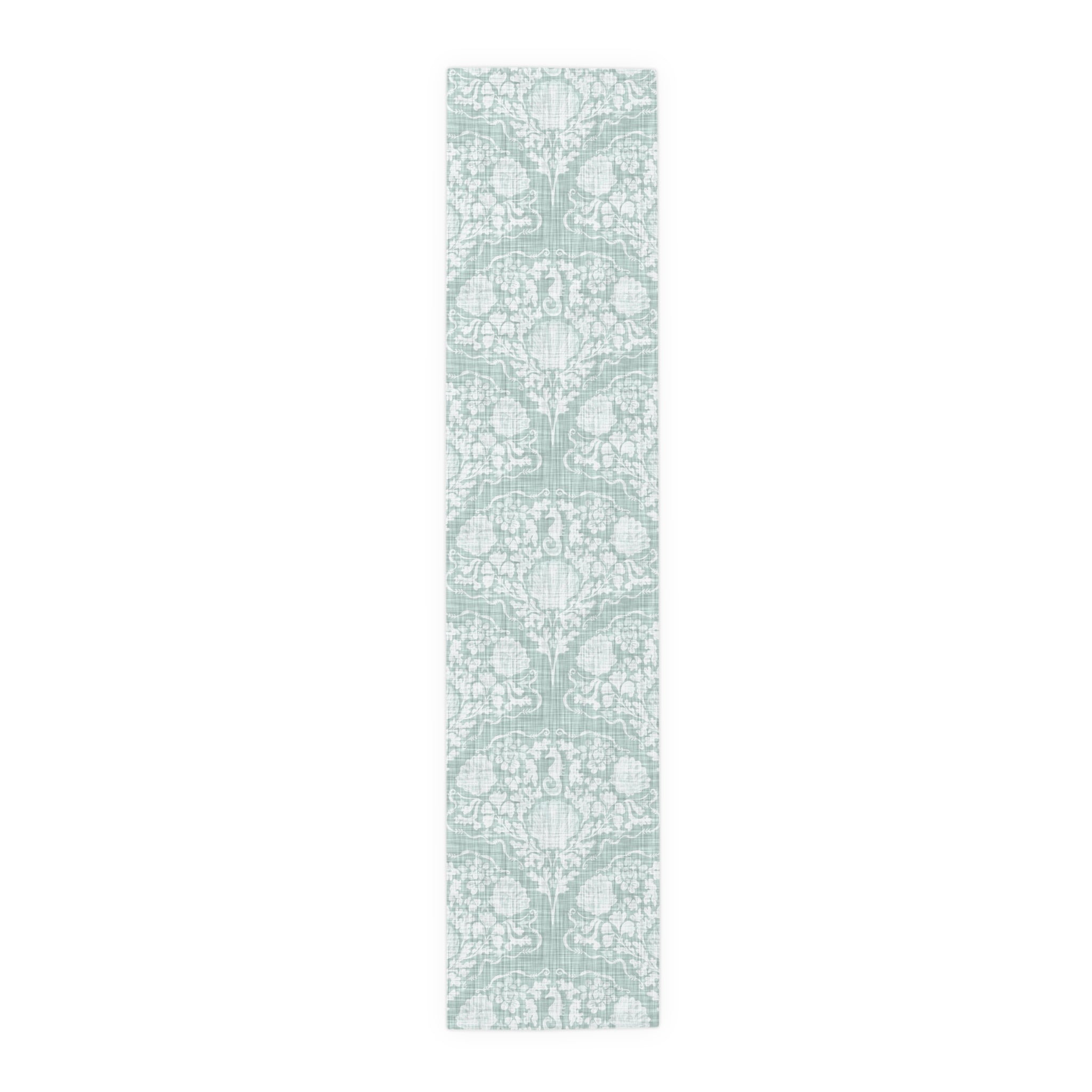 Sage Seahorse Damask Table Runner