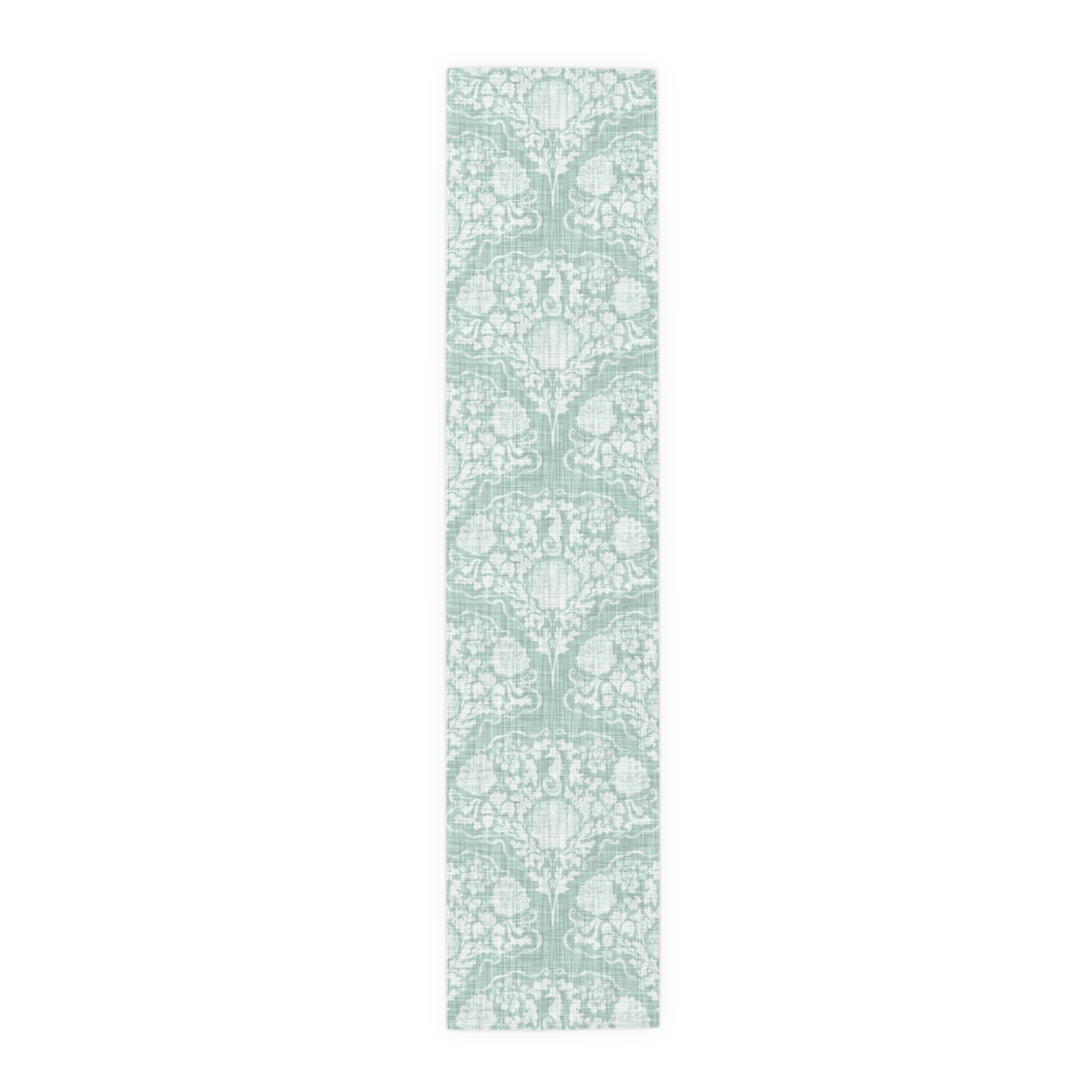 Sage Seahorse Damask Table Runner