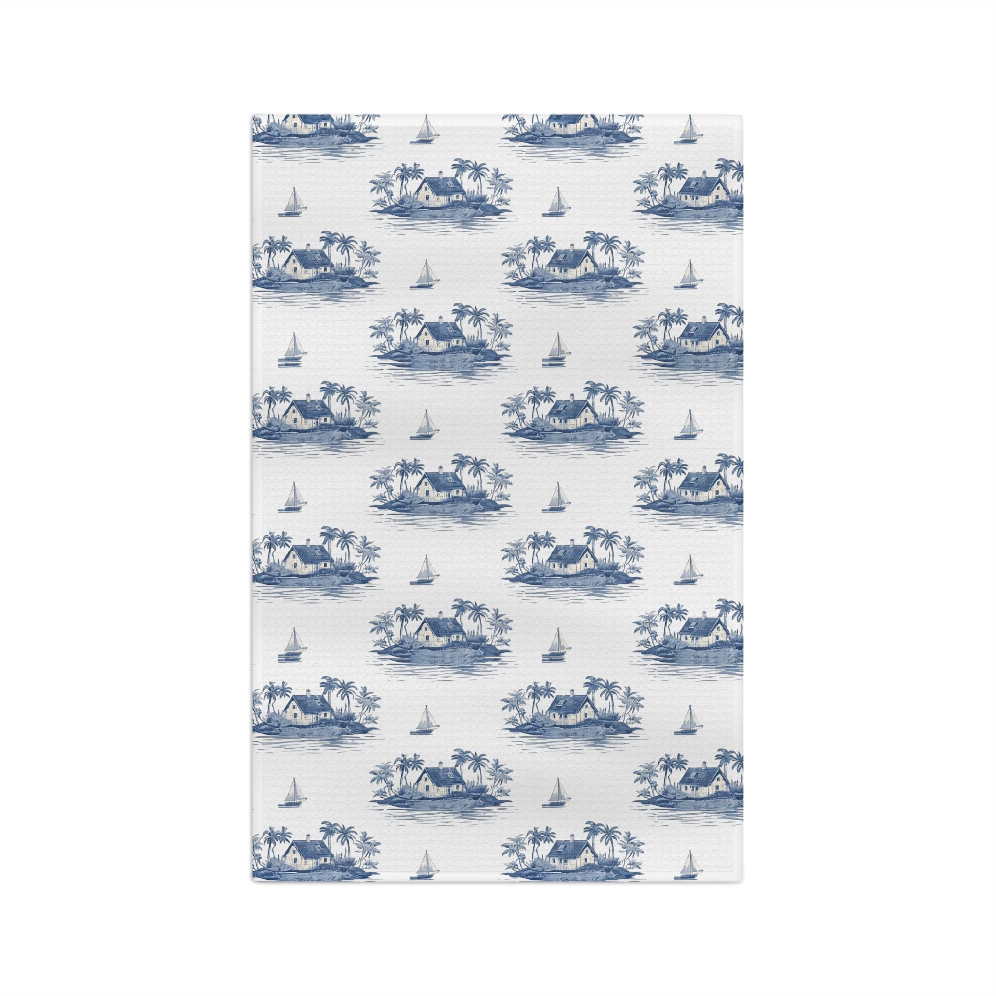 Blue Sailboat & Island Toile Kitchen Towel