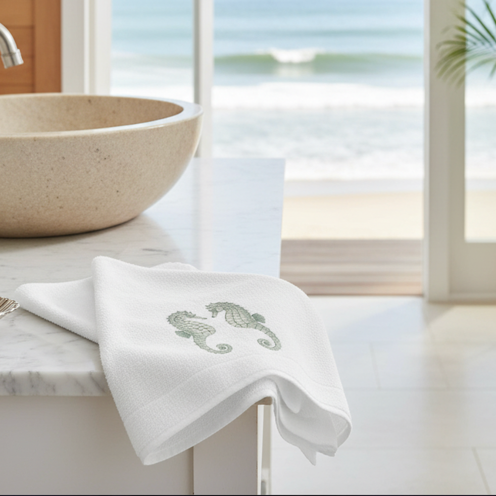 Mint Seahorse Face Towel
