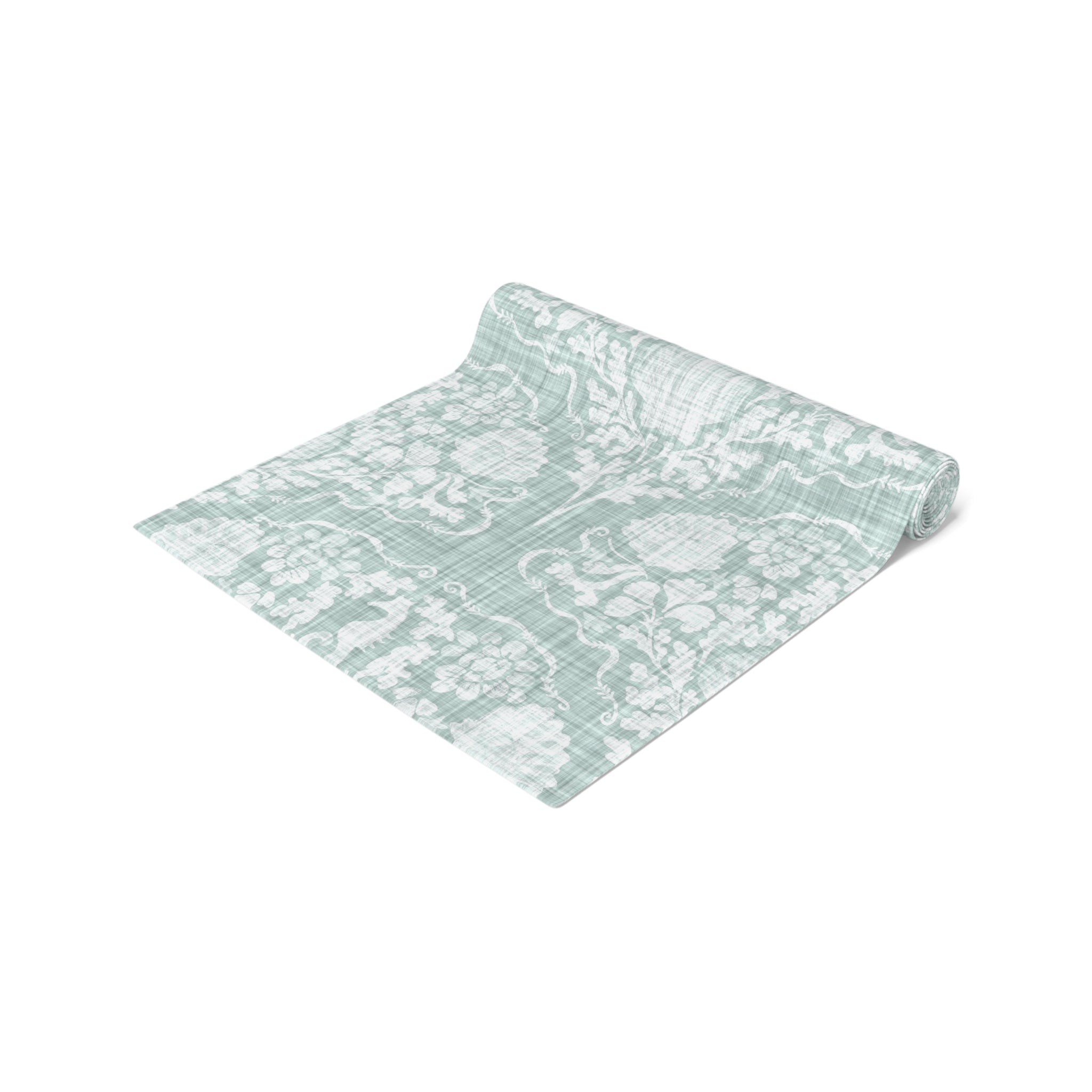 Sage Seahorse Damask Table Runner
