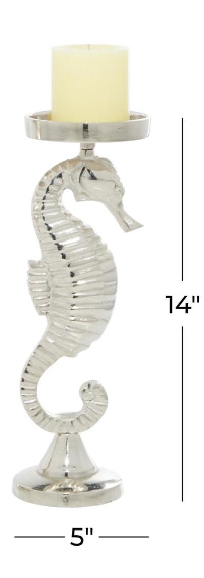 Silver Aluminum Seahorse Candle Holders
