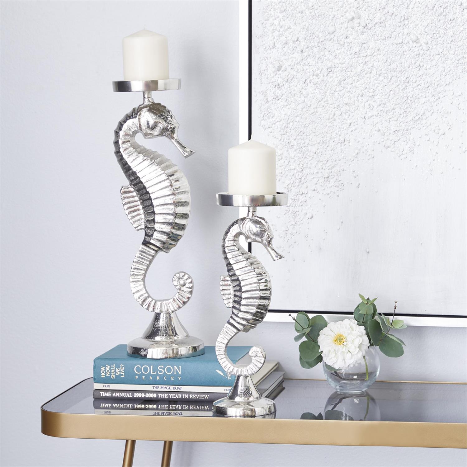 Silver Aluminum Seahorse Candle Holders