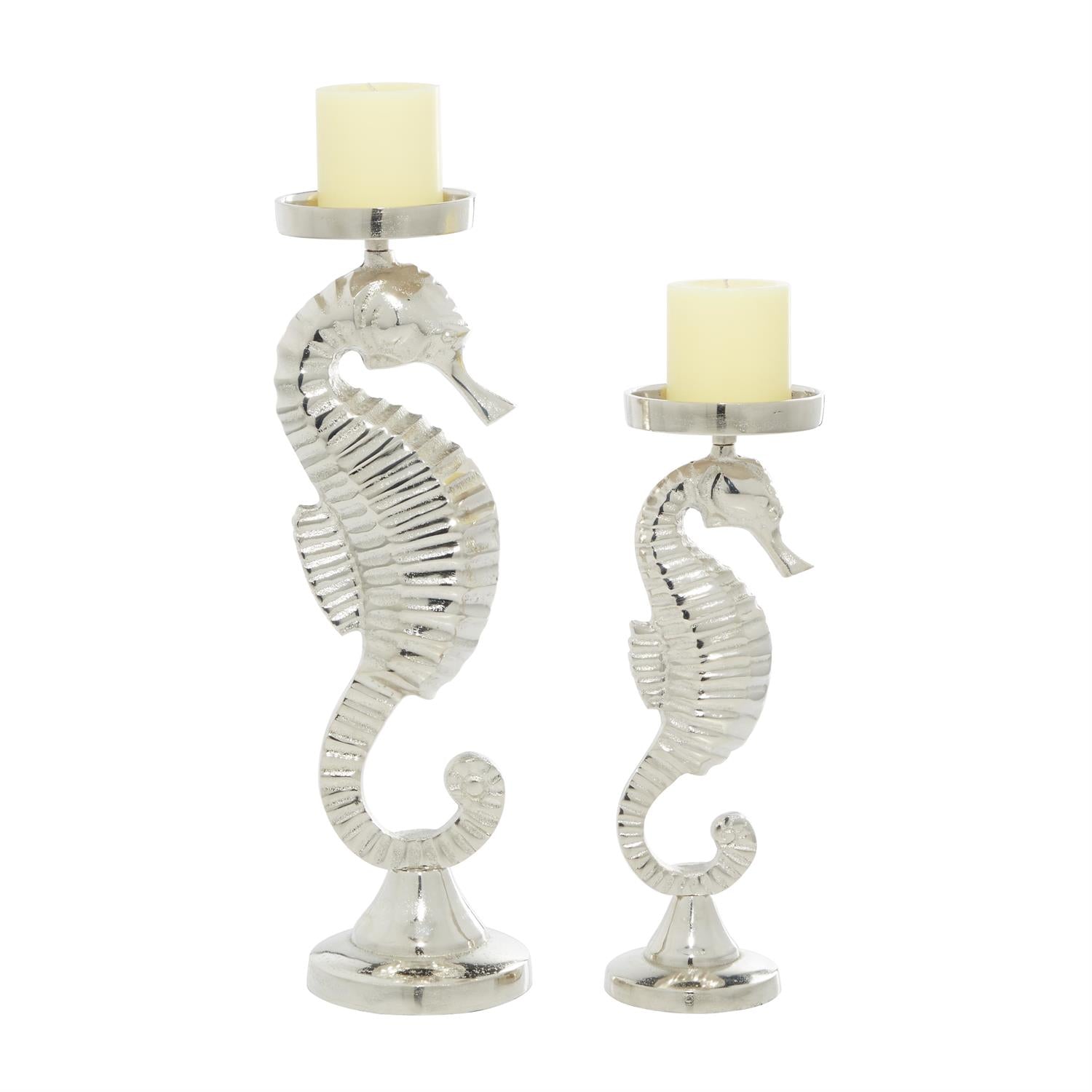 Silver Aluminum Seahorse Candle Holders