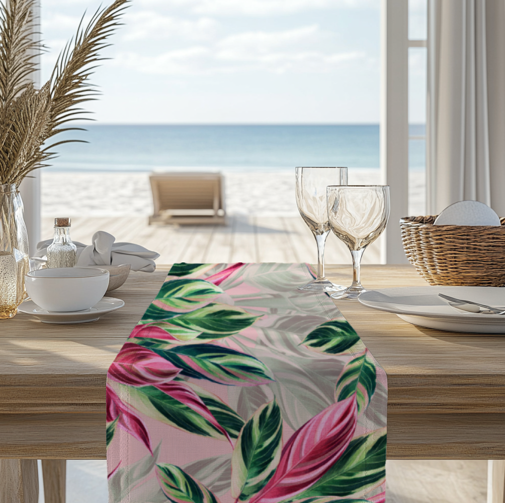 Botanical Pink Leaf Table Runner