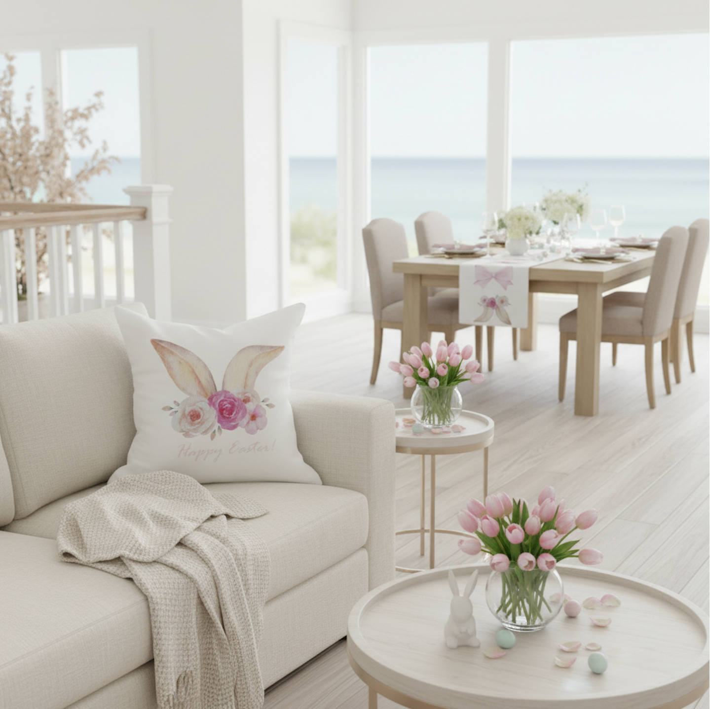 Happy Easter Bunny Throw Pillow