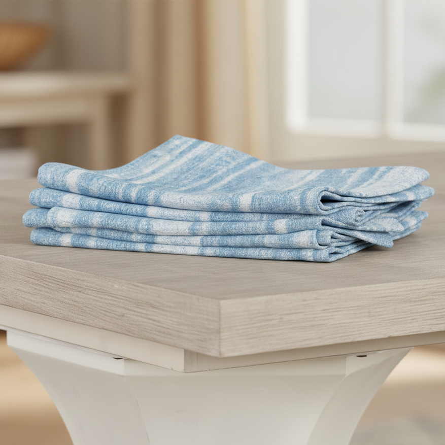 Blue Washed Stripe Cloth Napkins Set of 4