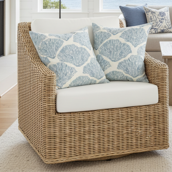 Coastal Blue Shell Pattern Throw Pillow