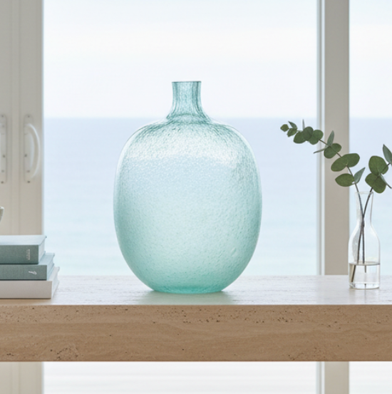 Swirled Aqua Glass Vase