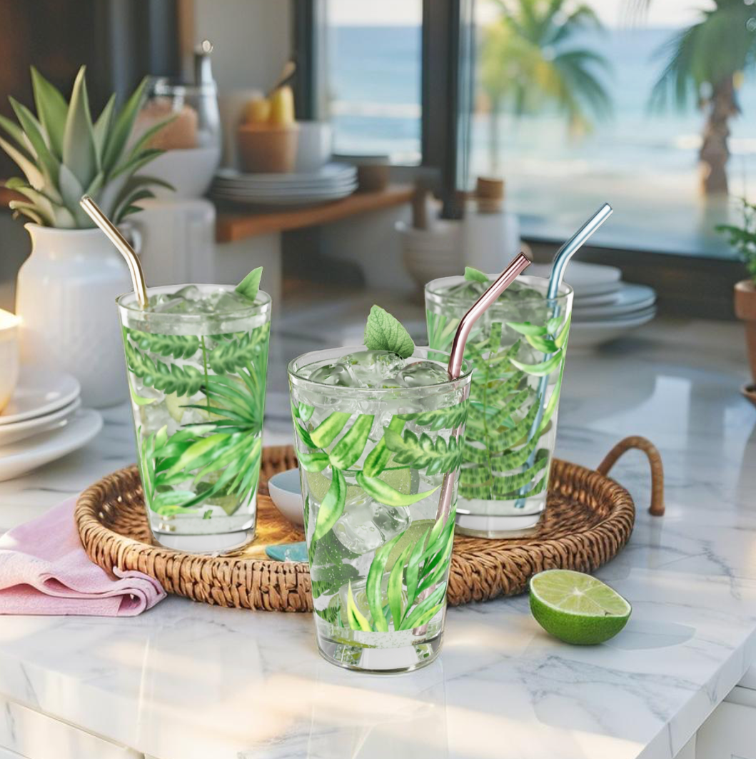 Tropical Pint Glass - 16oz - Perfect for Summer Gatherings & Outdoor Parties