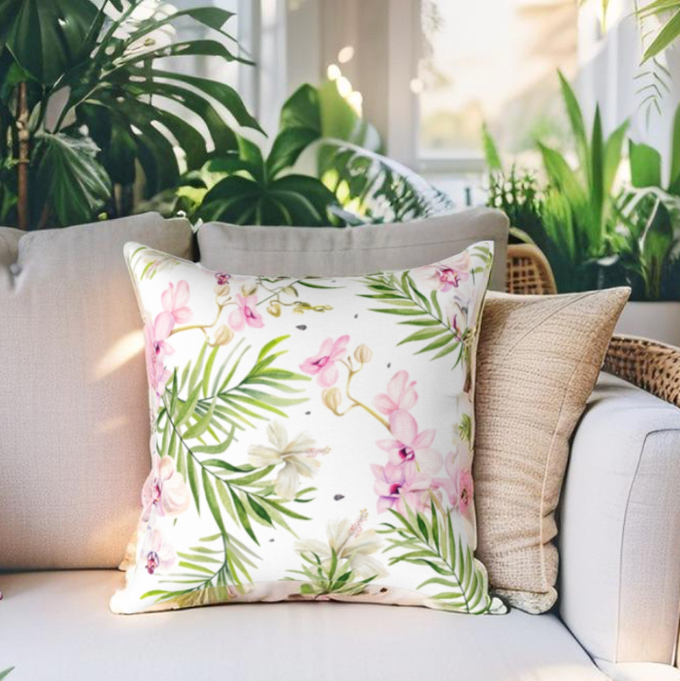 Floral Tropical Throw Pillow, Boho Home Decor, Couch Cushion, Housewarming Gift, Spring Decor, Garden Party Accent