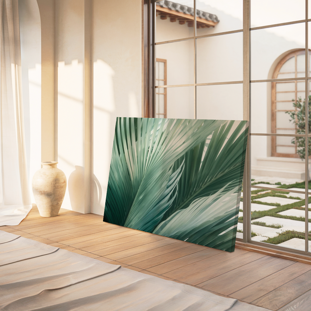 Tropical Palm Leaves Canvas | Green Botanical Wall Art