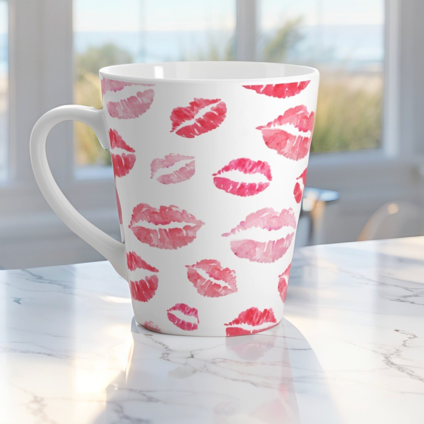 Pink Lipstick Kiss Pattern latte mug