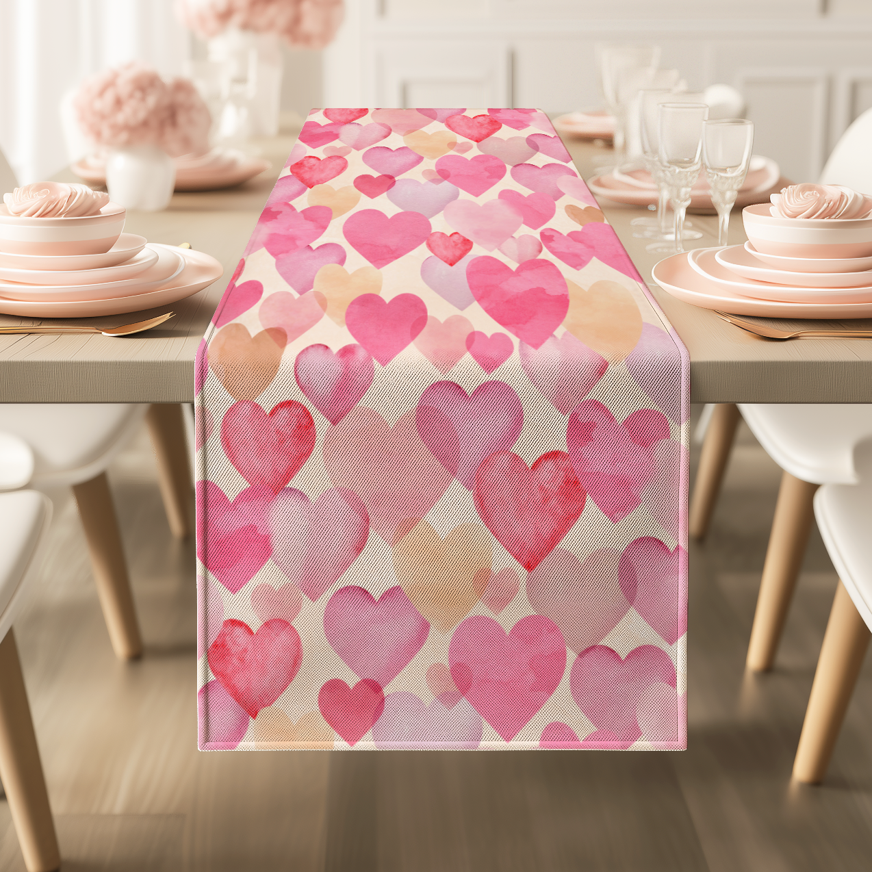 Pink Valentines Day Heart Table Runner