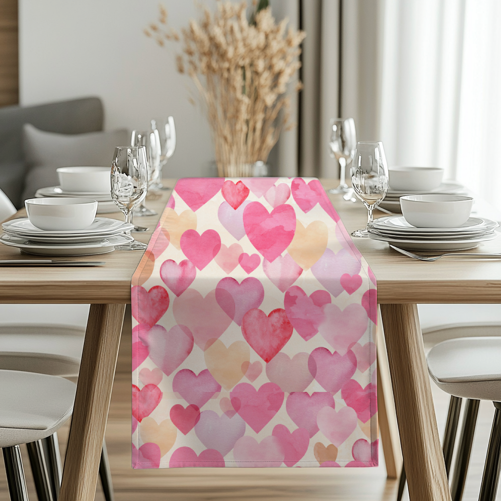 Pink Valentines Day Heart Table Runner