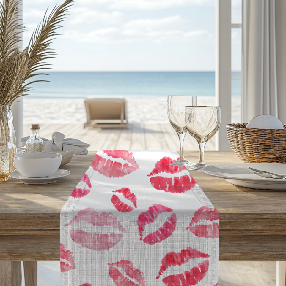 Valentines Day Kiss Print Table Runner